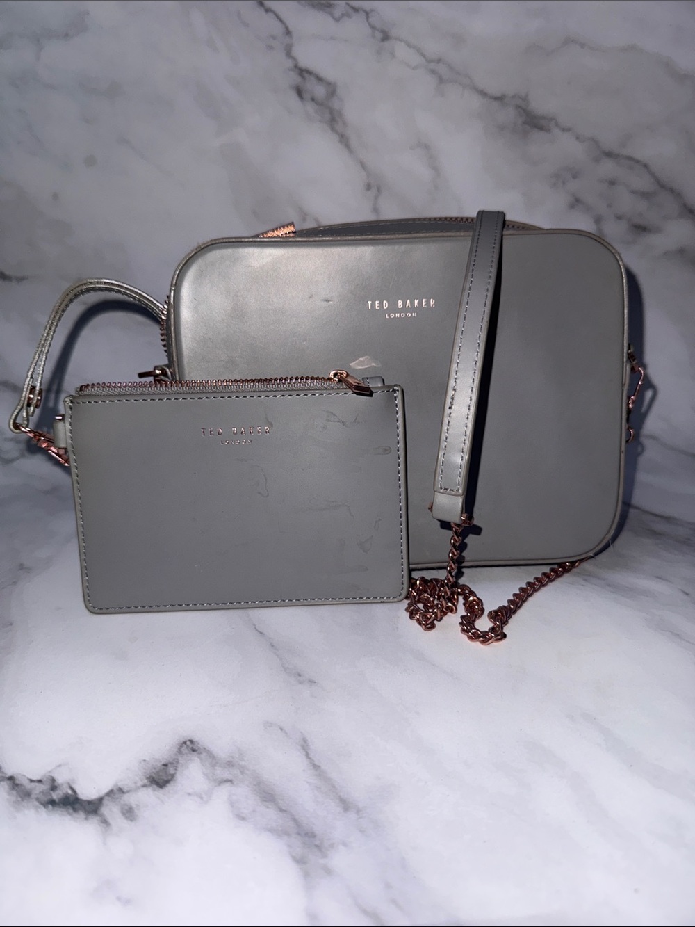 Ted Baker Sage Gray Crossbody Bag with Matching Pouch